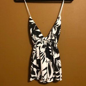 Express Black & White Palm Tree Print Flowy Top